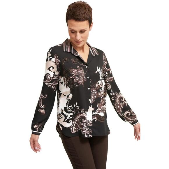 Joseph Ribkoff Paisley Print Blouse Style 213420 - Black/Sand NWT